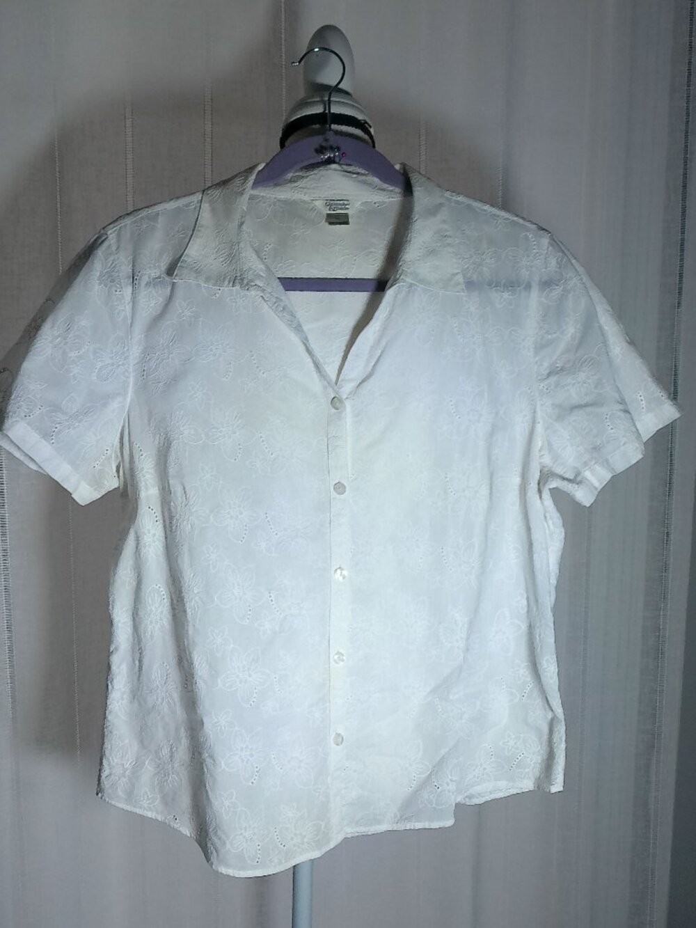 CHRISTOPHER & BANKS Blouse Collared Button-Up Embroidered White XL